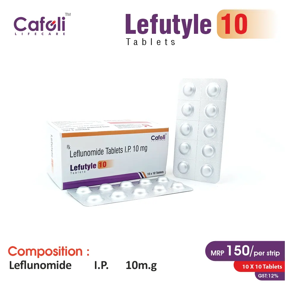 Leflunomide (10mg) Tablet at the best price in PCD Pharma Franchise for Immunosuppressant, Rheumatoid Arthritis Treatment.